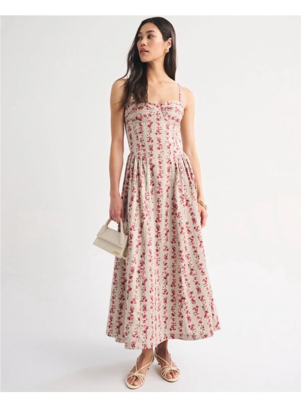 Abercrombie & Fitch Cream Maxi Dress with Pink Floral Print